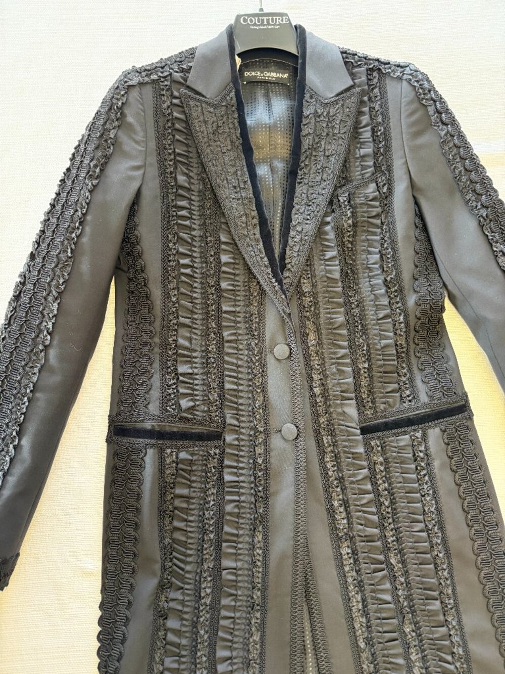 Dolce & Gabbana Archival Black Military Baroque Wool Coat, 38, Made in Italy